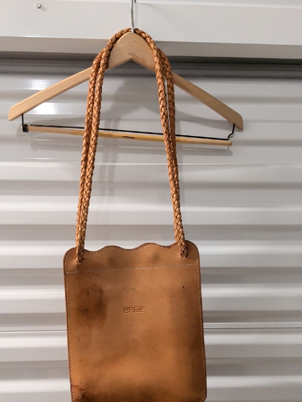 BREE Women's Tan Leather Shoulder Bag with Braided Straps